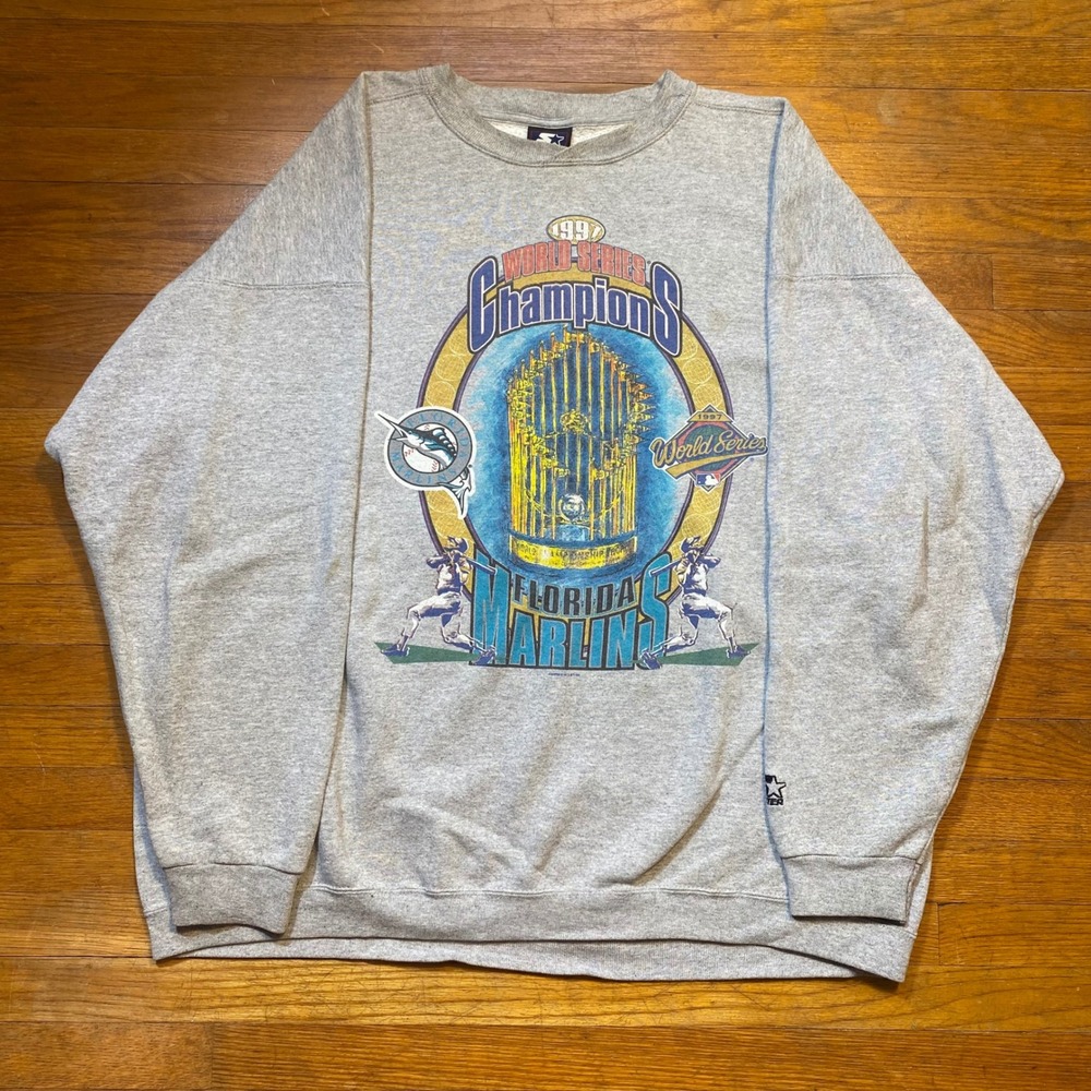 Vintage 1997 Florida Marlins World Series Champions Starter Sweatshirt 2X Gray